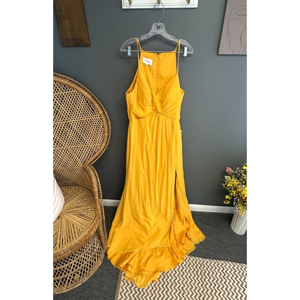 Stacees Marigold Yellow Womens Size 14 Gown Sheer Overlay Formal Dress NWT